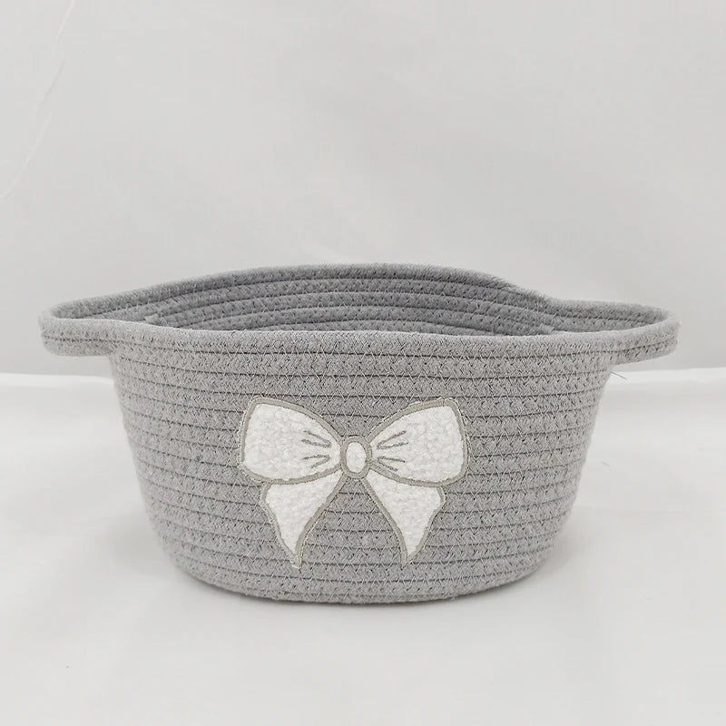 Delverona Cartoon Embroidered Cotton Rope Toy Storage Basket