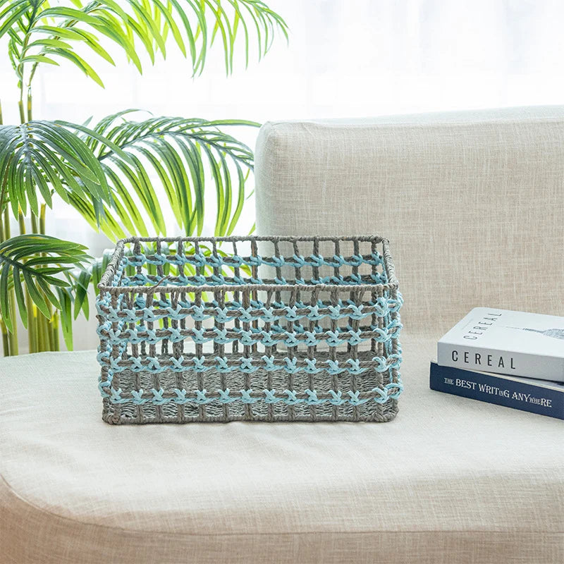 Delverona Two Tone Hollow Paper Rope Storage Basket